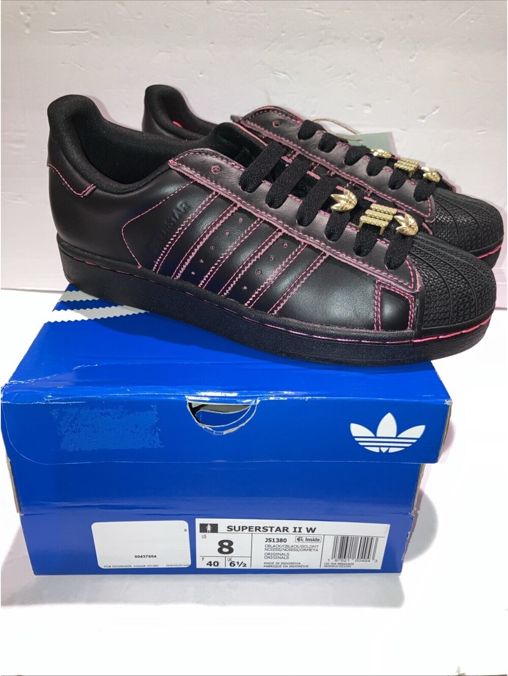 Adidas Superstar II W Black Pink Gold Shell Toe Shoes Women's 8 JS1380 NIB NEW